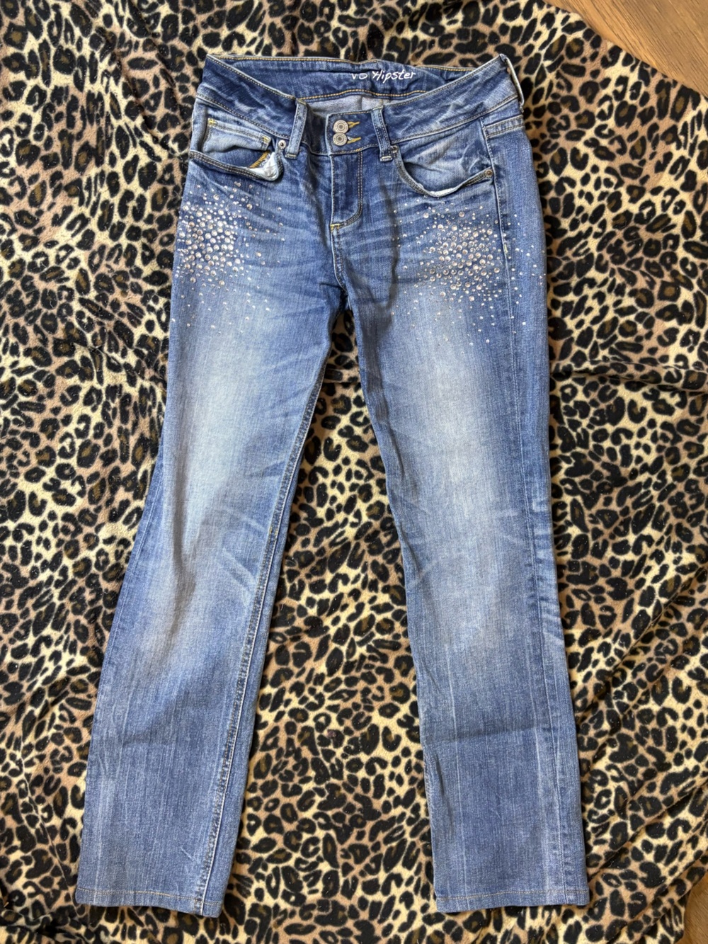 Lowrise Y2K Women's rhinestoned Blue Embellished Jeans